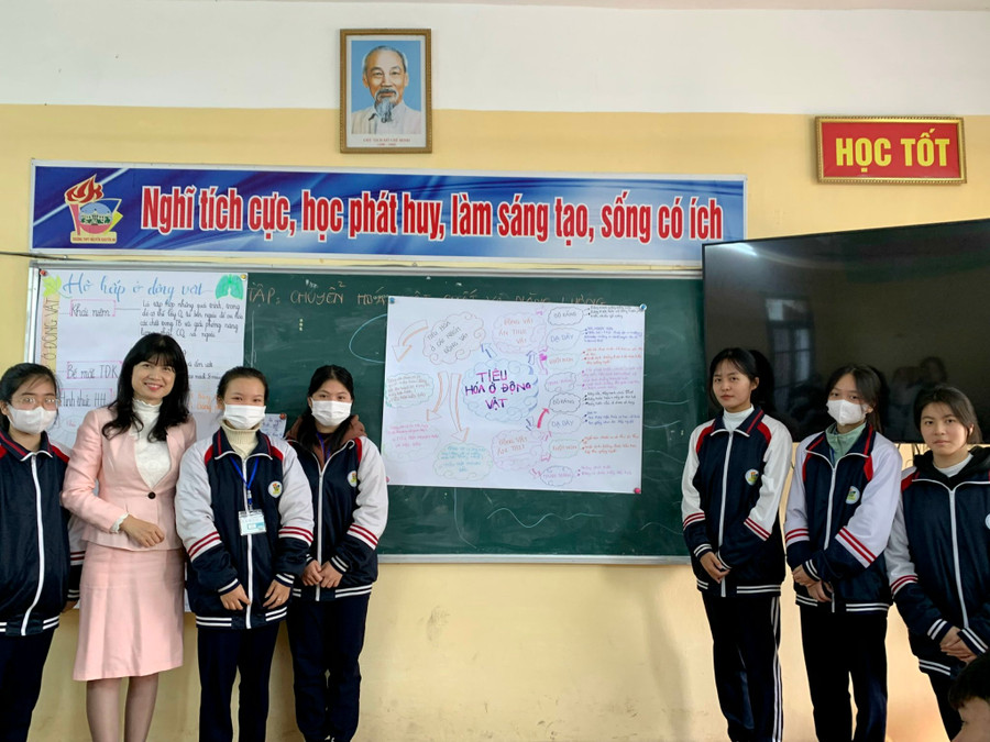 Cô Lan Dung và học trò trong giờ học môn Sinh học. Cô Lan Dung và học trò trong giờ học môn Sinh học.