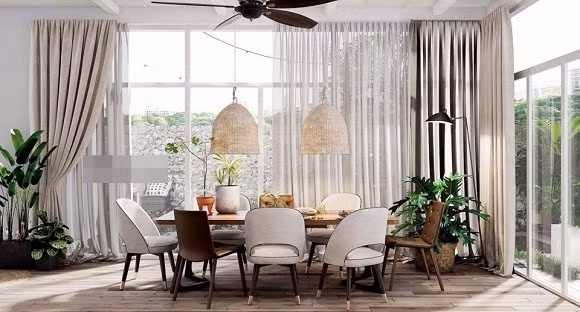 Nhà 14 tỷ đang được nữ diễn viên “Dốc tình” rao bán đẹp cỡ nào? ảnh 7 Phòng ăn rộng rãi, tường được thay thế bằng những tấm kính cường lực mang ánh sáng rọi khắp căn phòng.