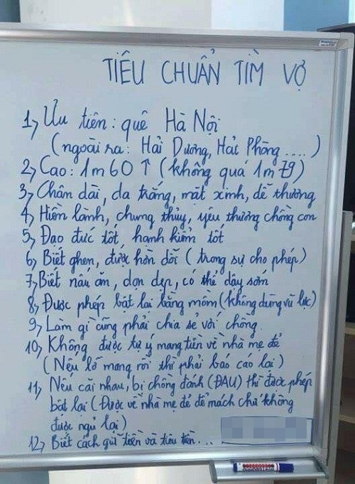 Khi chàng ế tìm vợ. Tiêu chuẩn tìm vợ.