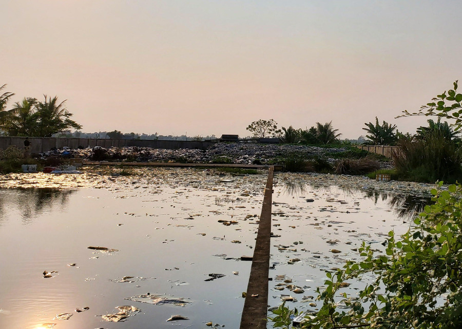 Rác ngập dưới bể lắng.