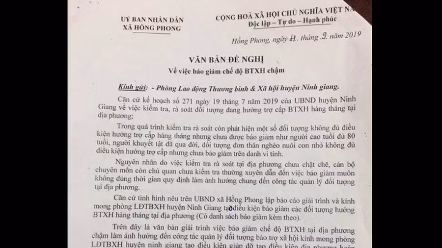 Văn bản giải trình của UBND xã Hồng Phong, huyện Ninh Giang