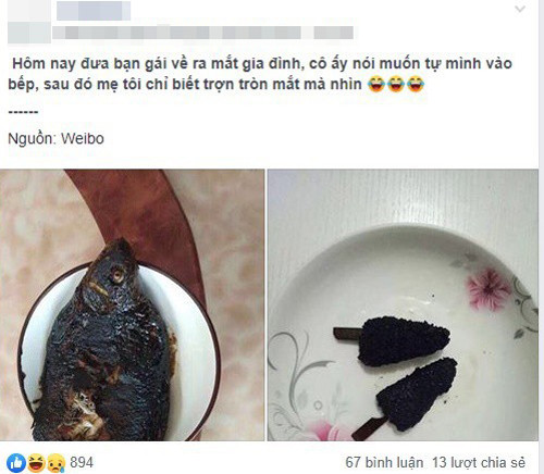 Chàng trai chia sẻ món ăn do cô bạn gái nấu.