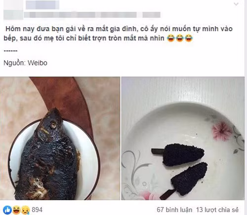 Chàng trai chia sẻ món ăn do cô bạn gái nấu.