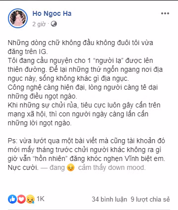 Hồ Ngọc Hà viết status tâm trạng giữa đêm khuya, thẳng thắn với chia sẻ: 