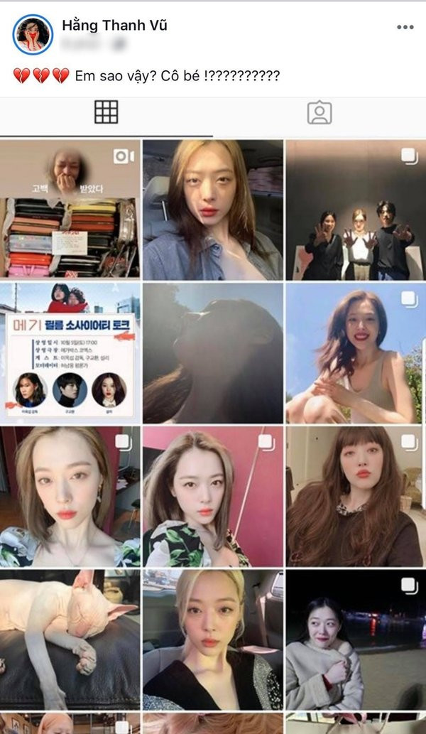 Ca sĩ Sulli tự tử, sao Việt bàng hoàng: "Chỉ trong lòng cô ấy mới biết bản thân chịu đựng những gì" ảnh 4 MXH tại Việt Nam vừa chấn động mạnh sau khi thông tin nữ thần tượng Kpop Sulli đã tự tử tại nhà riêng.