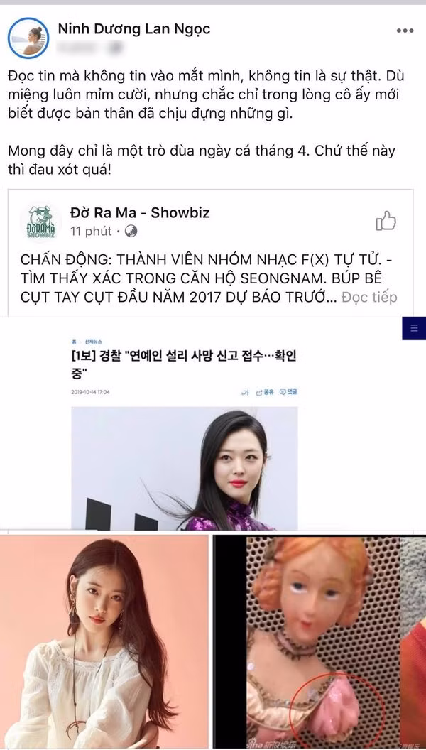 Ca sĩ Sulli tự tử, sao Việt bàng hoàng: "Chỉ trong lòng cô ấy mới biết bản thân chịu đựng những gì" ảnh 2 MXH tại Việt Nam vừa chấn động mạnh sau khi thông tin nữ thần tượng Kpop Sulli đã tự tử tại nhà riêng.