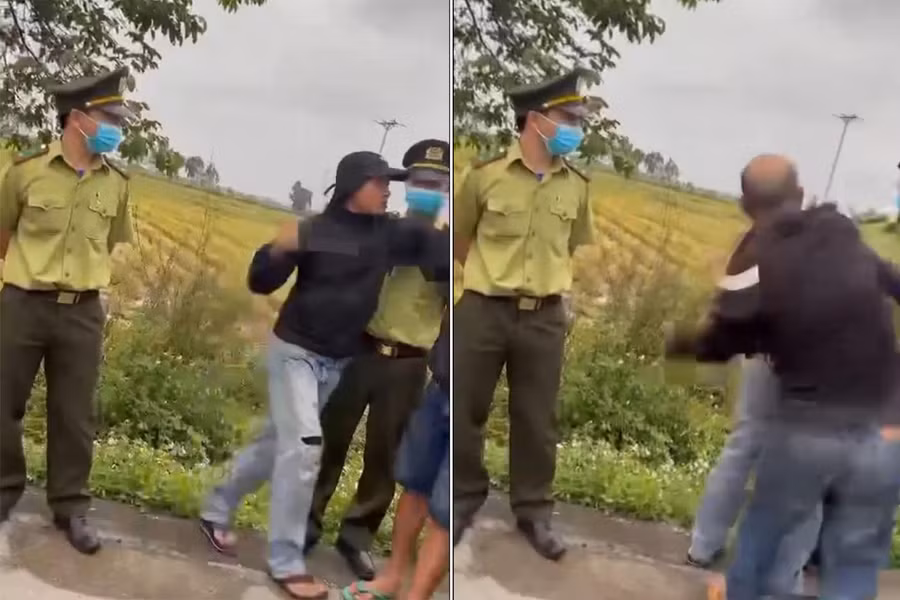 Xô xát trong quá trình Kiểm lâm kiểm tra xe tải. Ảnh cắt từ clip.