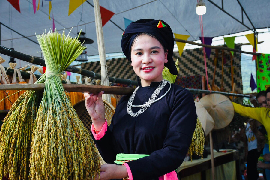 Thiếu nữ người Tày bên gánh lúa nếp non