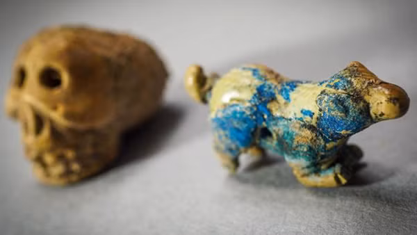 Các đồ vật được tìm thấy nằm trong một chiếc hộp bằng gỗ.