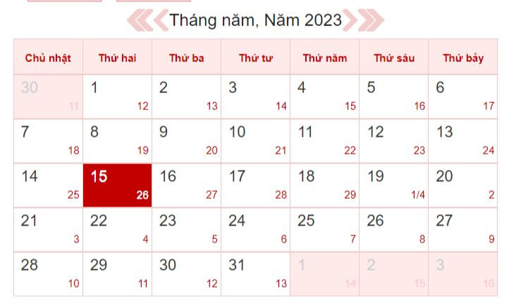 Xem lịch âm ngày 15/5/2023