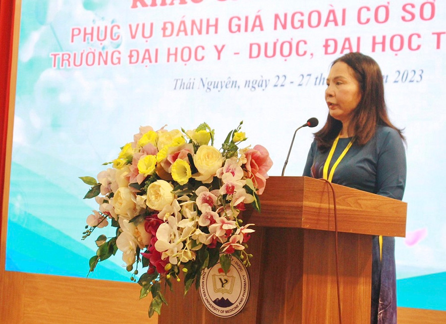 PGS.TS Nguyễn Phương Nga – Giám đốc Trung tâm KĐCLGD thuộc Hiệp hội các trường đại học, cao đẳng Việt Nam phát biểu tại chương trình. PGS.TS Nguyễn Phương Nga – Giám đốc Trung tâm KĐCLGD thuộc Hiệp hội các trường đại học, cao đẳng Việt Nam phát biểu tại chương trình.