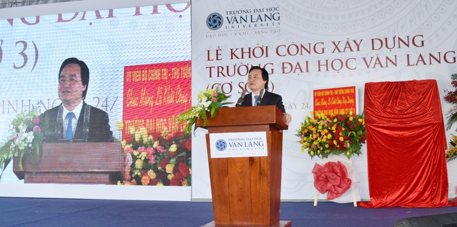 Bộ trưởng Phùng Xuân Nhạ phát biểu tại lễ khởi công xây dựng cơ sở 3 Trường Đại học Văn Lang