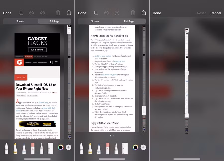 Cách chụp màn hình toàn bộ trang web trên iOS 13 và lưu thành PDF