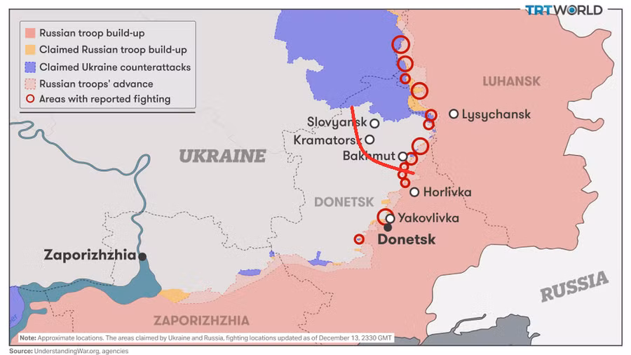 Nga đang quyết tâm bao vây, chia cắt cụm cứ điểm hình tam giác là “Slovyansk - Kramatorsk - Bakhmut” ở Donetsk