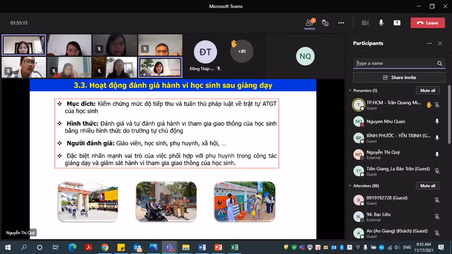 Hoạt động đánh giá hành vi tham gia giao thông học sinh sẽ được tiến hành sau khi chương trình giảng dạy kết thúc.