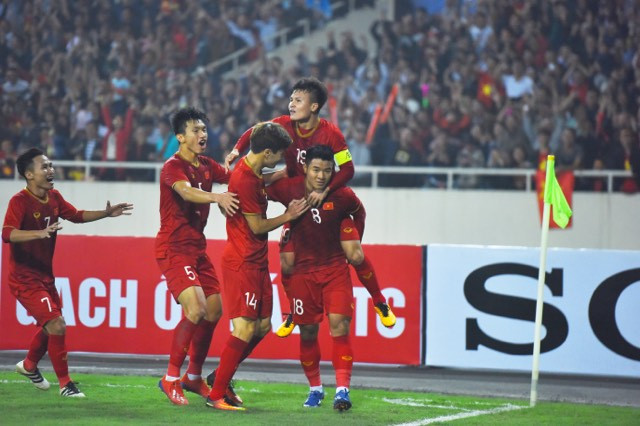 Niềm vui chiến thắng của các cẩu thủ Việt Nam.