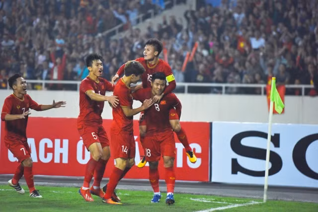 Niềm vui chiến thắng của các cẩu thủ Việt Nam.
