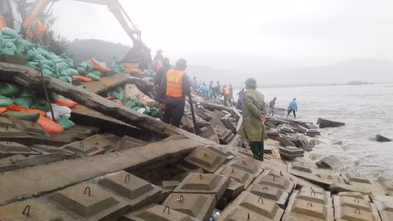 Đê sạt lở trôi dạt xuống biển.