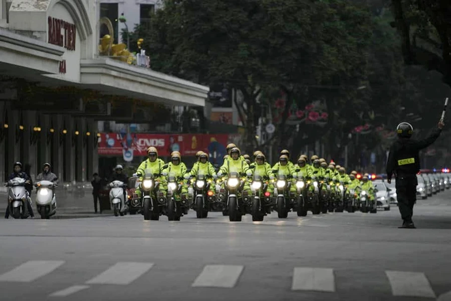 Hình ảnh lực lượng CSGT Hà Nội làm nhiệm vụ trong dịp Hội nghị thượng đỉnh Mỹ - Triều lần 2.