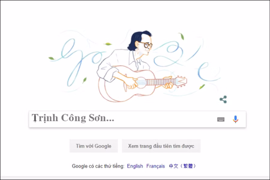Doodle của Googe với hình tượng nhạc sĩ Trịnh Công Sơn xuất hiện vào lúc 0 giờ ngày 28/2