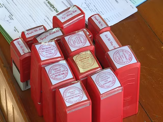 Hàng loạt con dấu giả bị thu giữ.