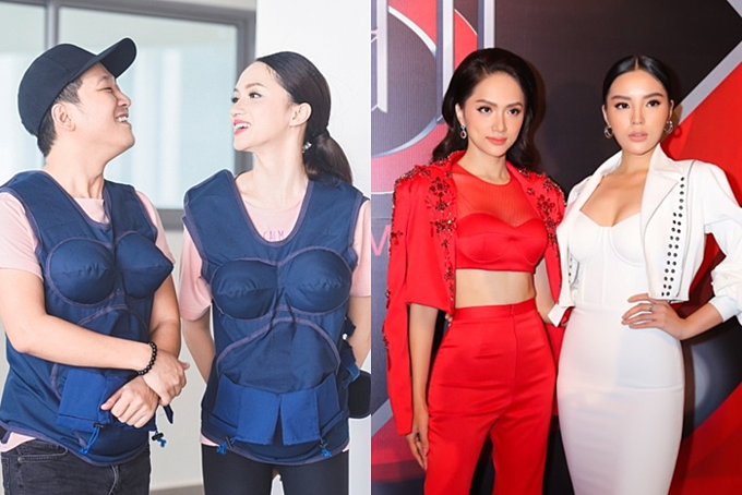 Bên cạnh hoạt động cộng đồng và lấn sân lĩnh vực người mẫu, Hương Giang góp mặt trong nhiều chương trình truyền hình ăn khách: "Khi đàn ông mang bầu" (trái), giám khảo "Siêu mẫu" (phải), "Người ấy là ai"... Bên cạnh hoạt động cộng đồng và lấn sân lĩnh vực người mẫu, Hương Giang góp mặt nhiều chương trình truyền hình ăn khách: Khi đàn ông mang bầu (trái), giám khảo Siêu mẫu (phải), Người ấy là ai...