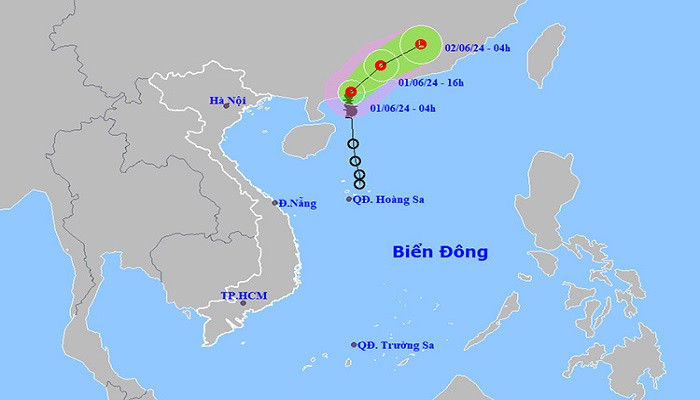 Vị trí và đường đi của áp thấp nhiệt đới.