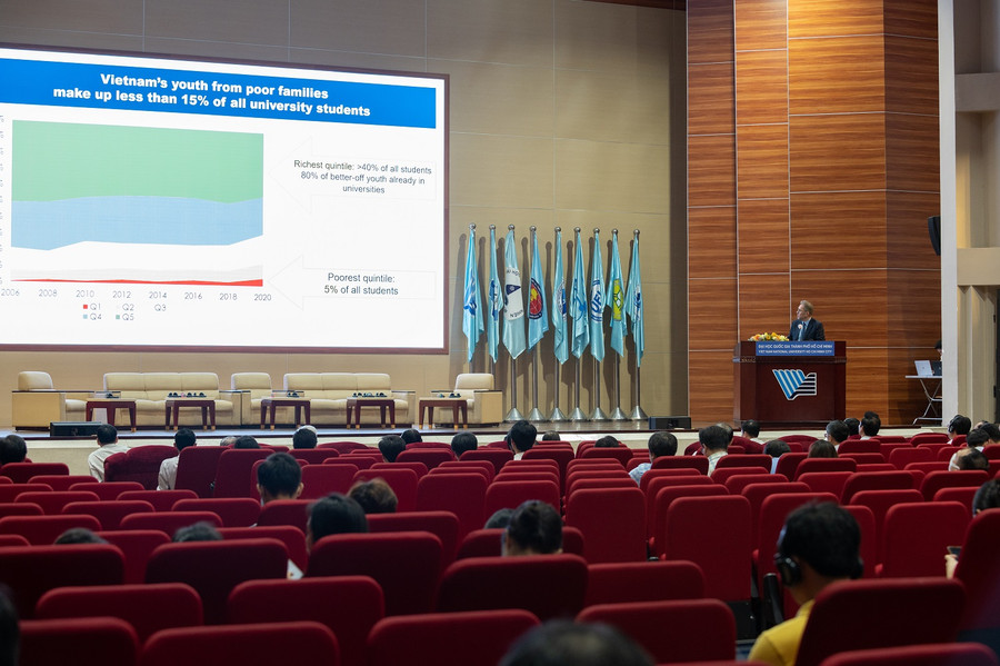 Th.S Christophe Lemiere, Trưởng ban phát triển con người, Ngân hàng Thế giới tại Việt Nam trình bày tại hội thảo. Th.S Christophe Lemiere, Trưởng ban phát triển con người, Ngân hàng Thế giới tại Việt Nam trình bày tại hội thảo.