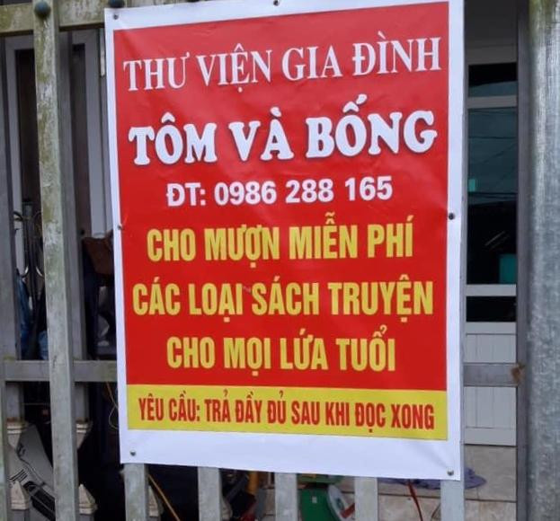 Nhà cô Thủy có một thư viện mang tên Tôm và Bống.