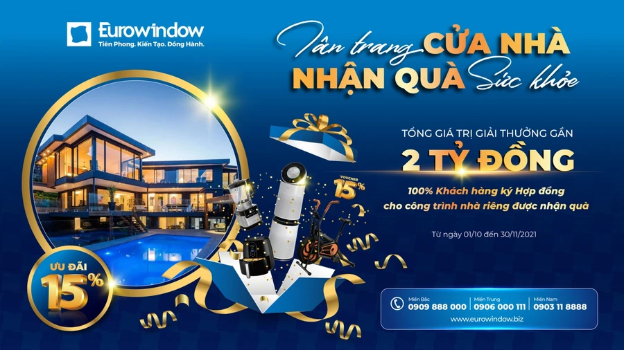 Eurowindow ưu đãi 15% cho khách hàng toàn quốc