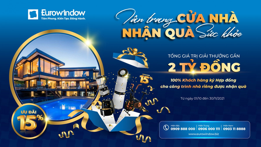 Eurowindow ưu đãi 15% cho khách hàng toàn quốc