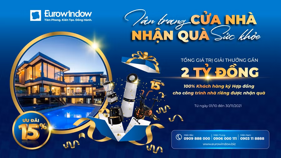 Eurowindow ưu đãi 15% cho khách hàng toàn quốc