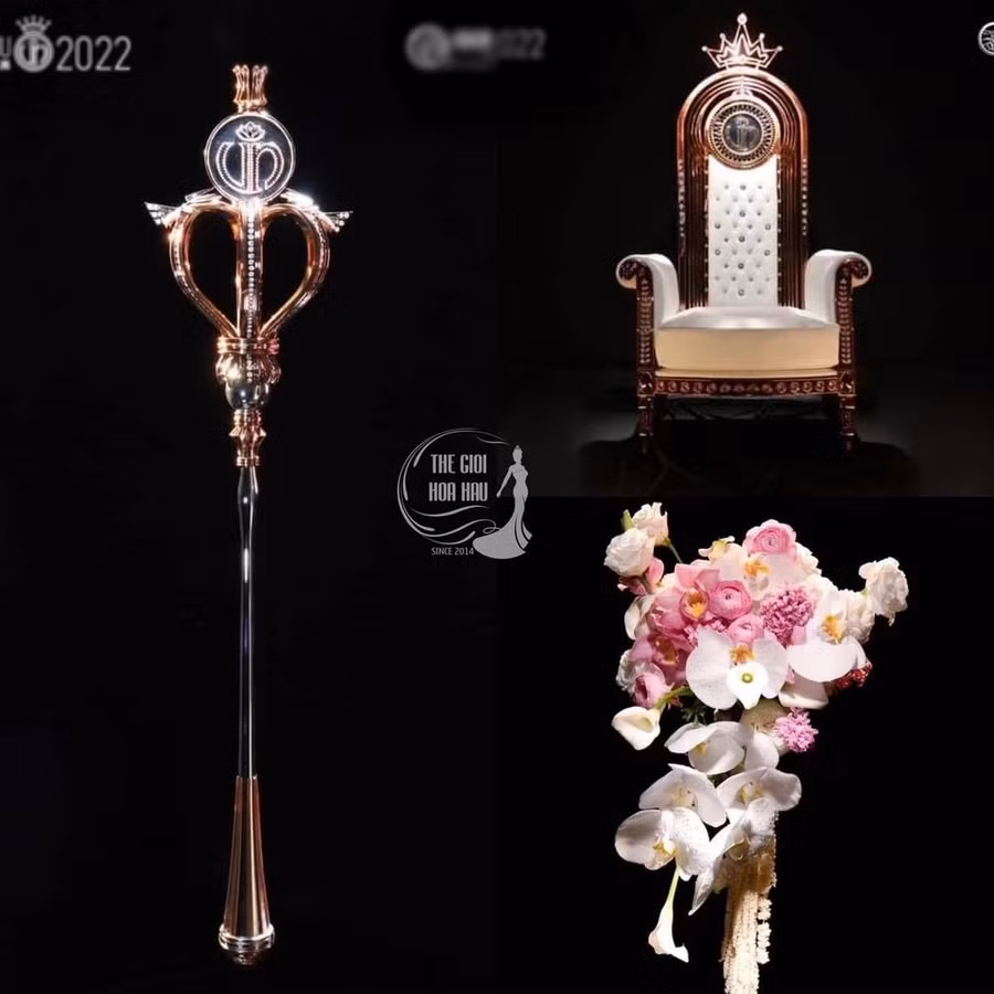 Hoa đăng quang, quyền trượng và ghế đăng quang cũng được công bố trong sự kiện.