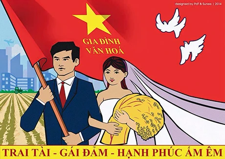 Thiệp cưới theo phong cách tranh cổ động độc đáo của cặp đôi Đức Thanh - Hồng Ngọc