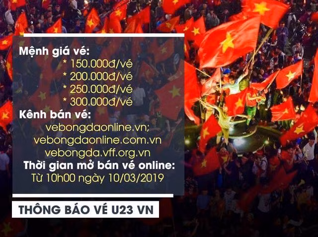 Giá vé xem U23 Việt Nam tại vòng loại U23 châu Á cao nhất 300.000 đồng