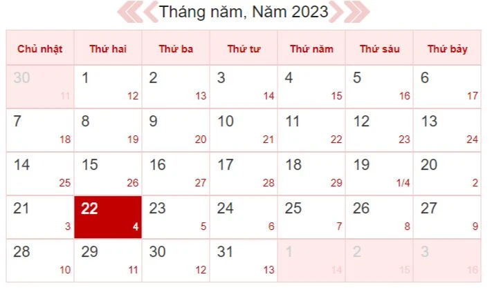 Xem lịch âm ngày 22/5/2023