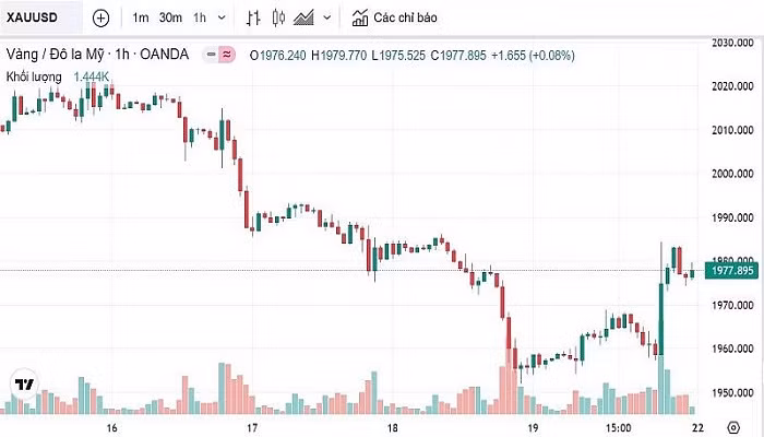 Biểu đồ biến động giá vàng trong tuần qua