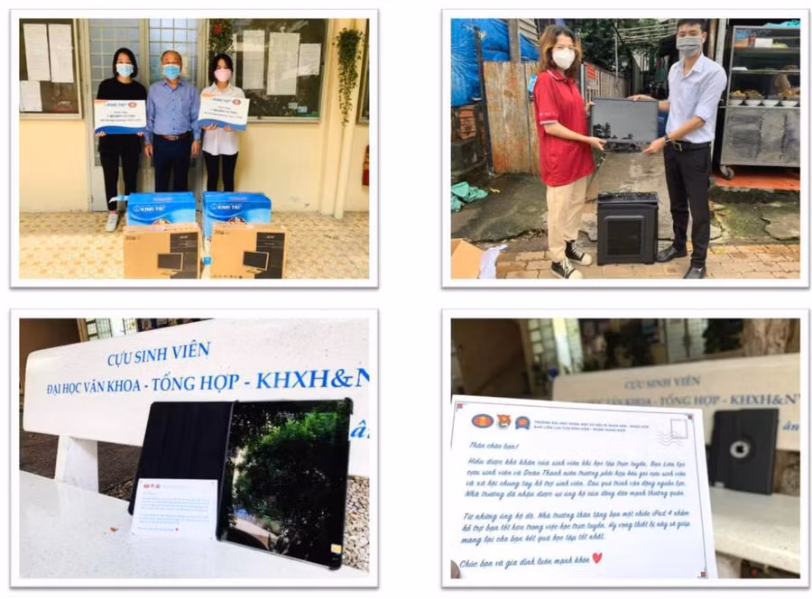 Sinh viên Trường ĐH KHXH&amp;NV TPHCM nhận máy tính được tặng để học trực tuyến