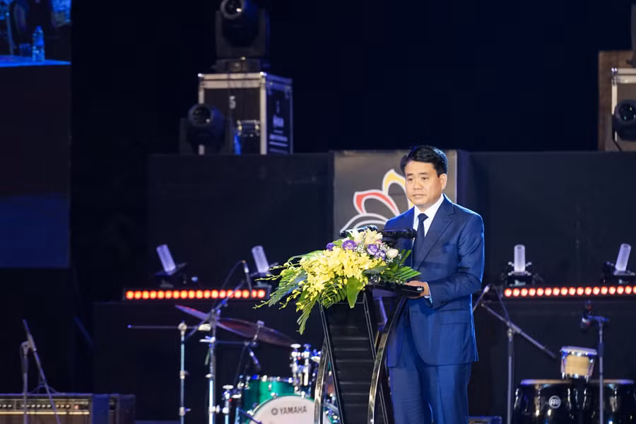 Chủ tịch UBND TP Hà Nội Nguyễn Đức Chung phát biểu tại Lễ hội Đức năm 2018 (ảnh TTXVN).