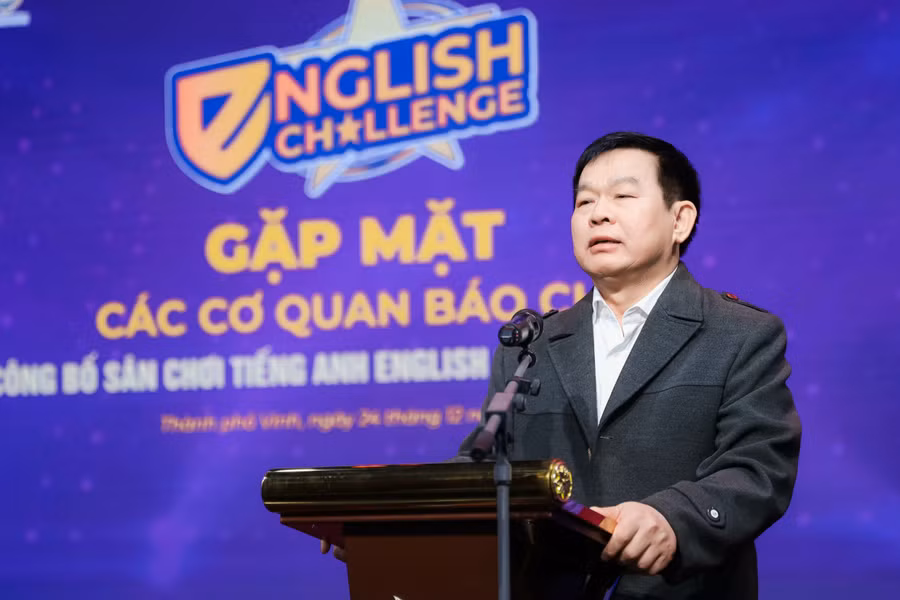 Ông Đào Công Lợi - Phó Giám đốc Sở Giáo dục và Đào tạo Nghệ An, Phó trưởng Ban tổ chức phát biểu tại buổi công bố. (Ảnh: Phạm Tâm)