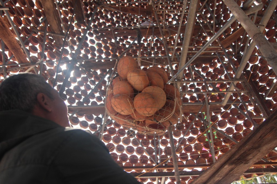 Hơn 6.000 nồi đất của làng nghề truyền thống được sử dụng để dựng cây thông cao 25m