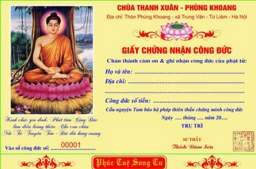 Giấy công đức (Ảnh: MH)