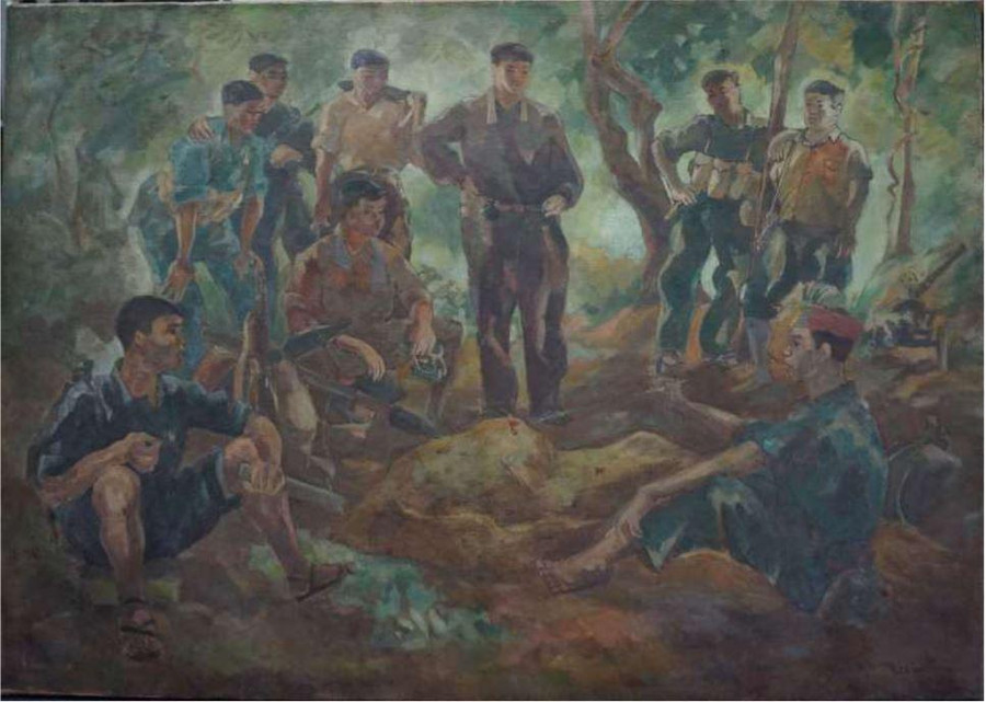 Giữa hai trận đánh - Hoàng Đình Tài, sơn dầu 1974. Giữa hai trận đánh - Hoàng Đình Tài, sơn dầu 1974.