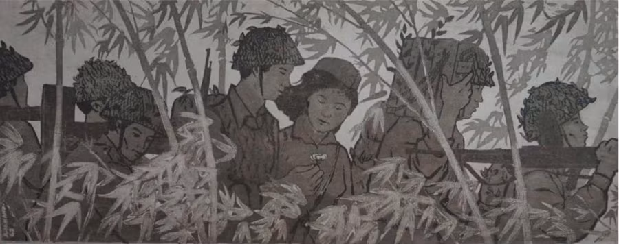 Hành quân - Đường Ngọc Cảnh - khắc gỗ 1963.