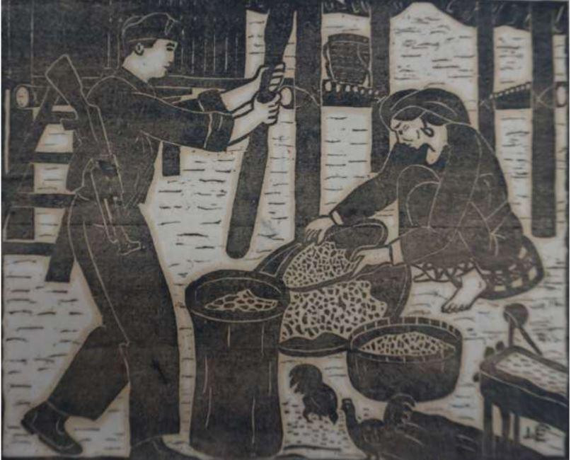 Giúp dân - Nguyễn Như Lê, khắc gỗ 1979. Giúp dân - Nguyễn Như Lê, khắc gỗ 1979.