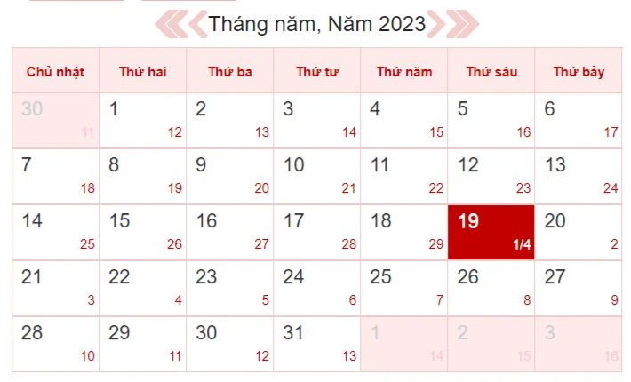 Xem lịch âm ngày 19/5/2023