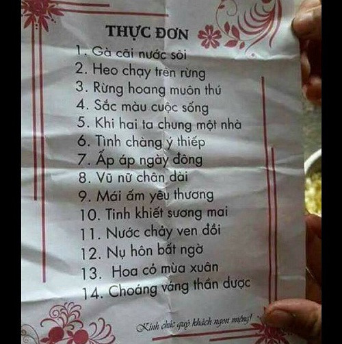 Thực đơn đặc biệt.