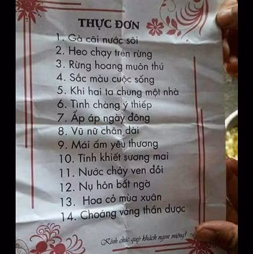 Thực đơn đặc biệt.