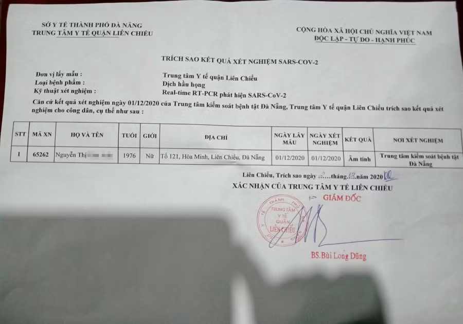 Kết quả xét nghiệm thật cho kết quả âm tính.