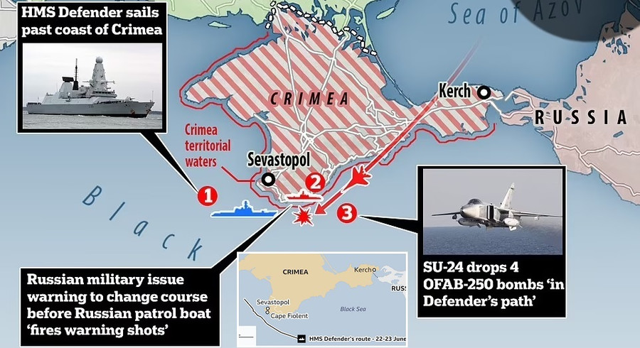 Máy bay Su-24 và tàu chiến Hạm đội Biển Đen-Nga đã phối hợp xua đuổi tàu khu trục D-36 HMS Defender của Anh hồi tháng 6/2021